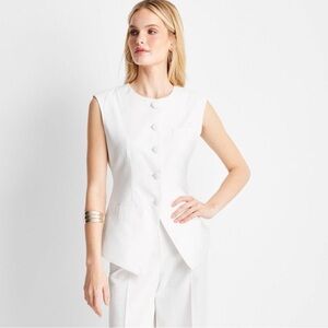 Future Collective White Linen Button Up Vest